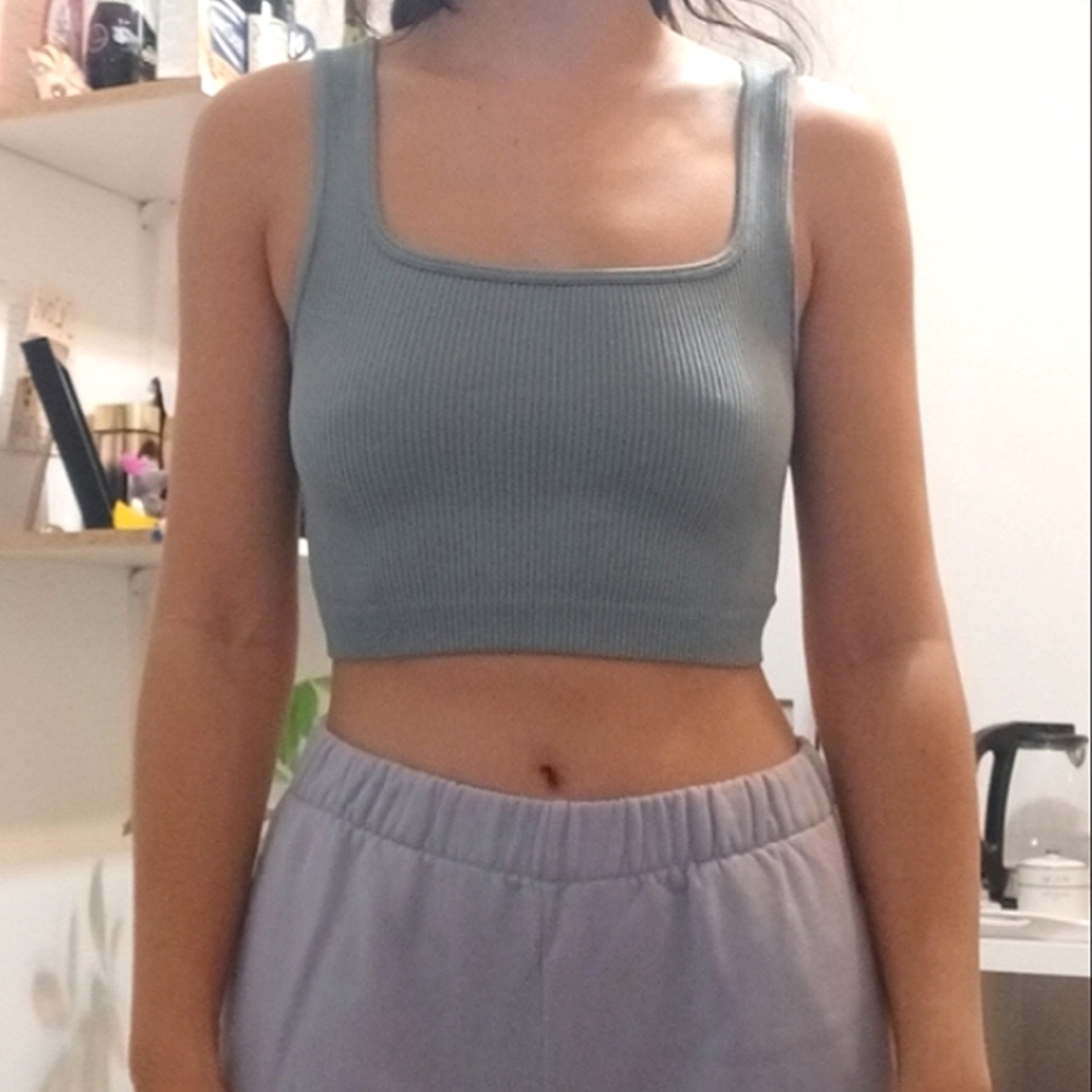 ⚡️SALE⚡️Zara Sage Green Ribbed Square Neck Crop Top